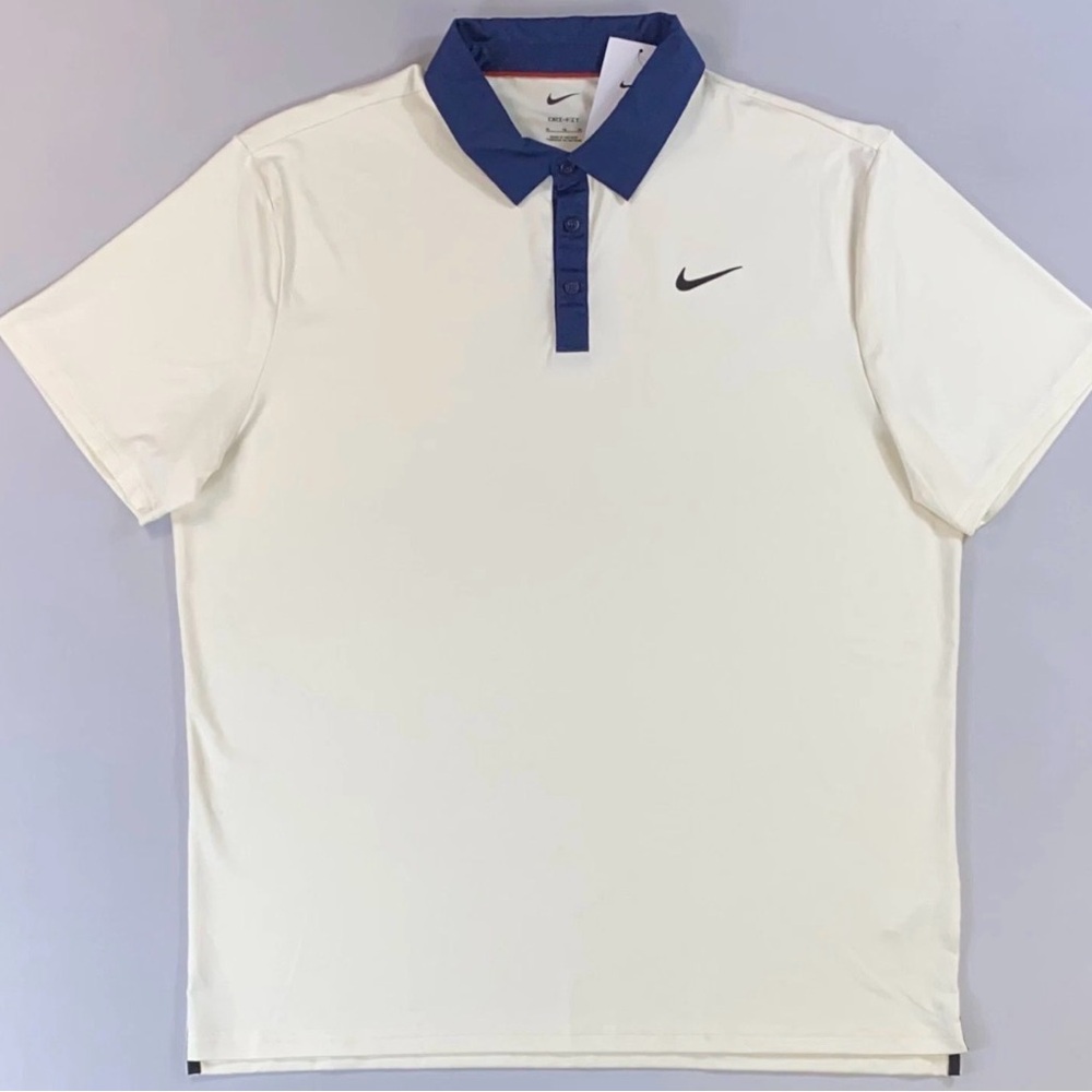 Nike Men's Polo Shirt in White with Blue Collar